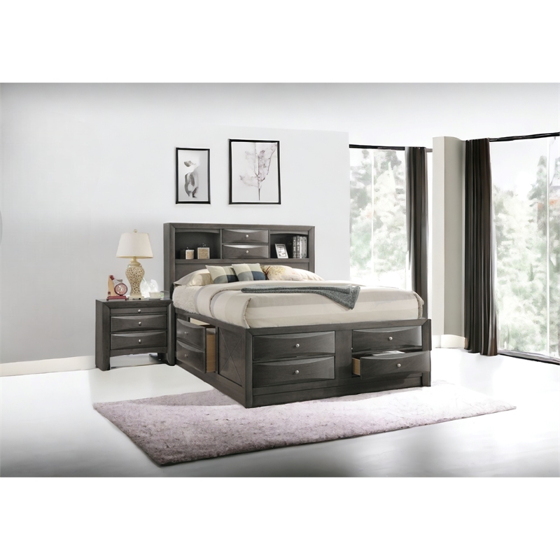 ACME Ireland Queen Wooden Captain's Bed with Storage Drawers in Gray Oak