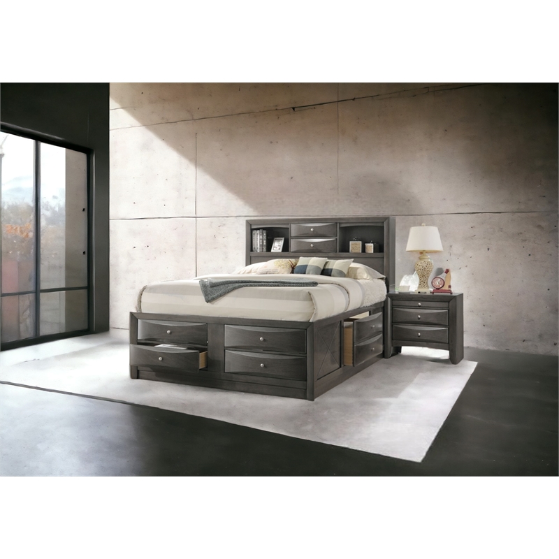 ACME Ireland Queen Wooden Captain's Bed with Storage Drawers in Gray Oak