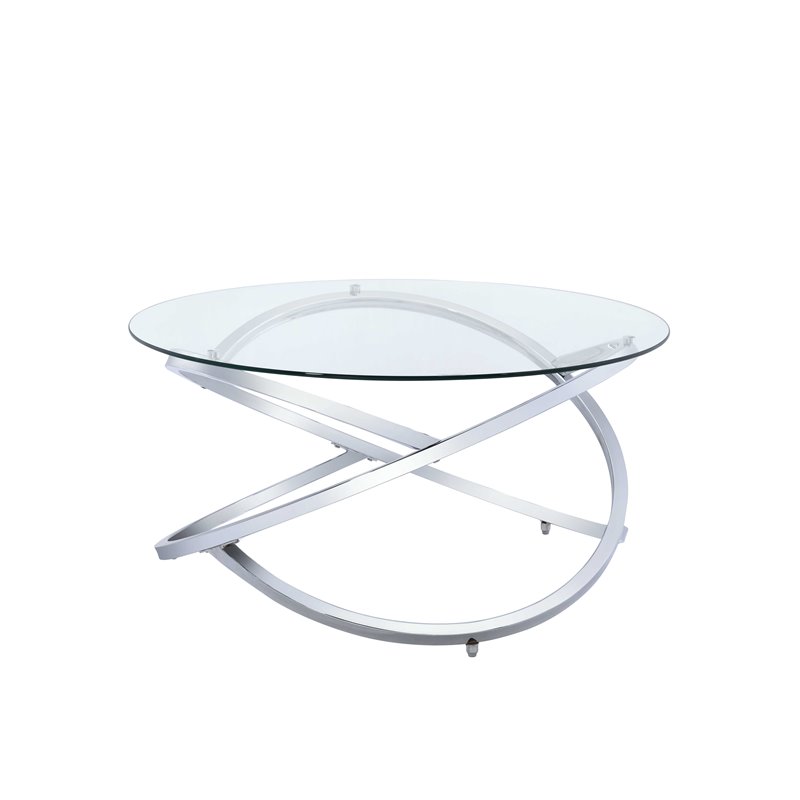 ACME Furniture Marlon Round Glass & Metal Coffee Table in Clear/Chrome
