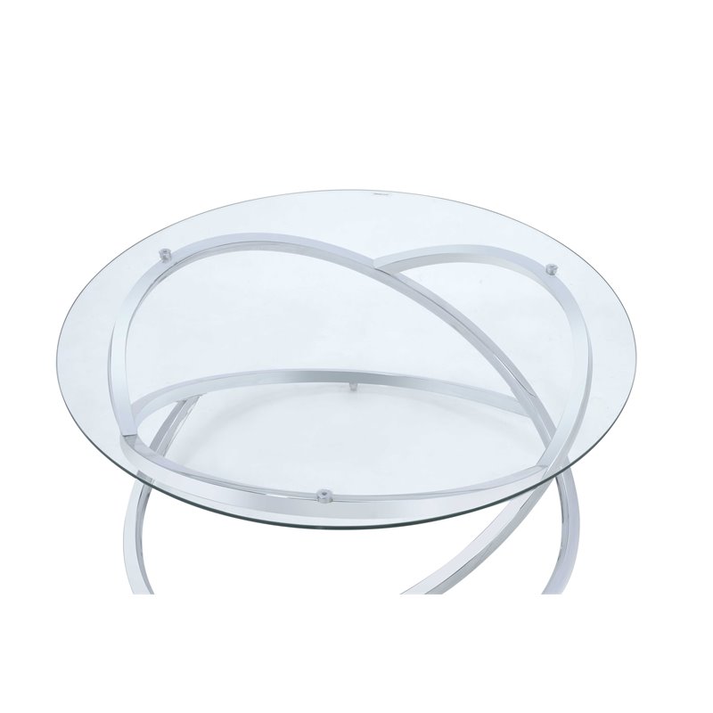 ACME Furniture Marlon Round Glass & Metal Coffee Table in Clear/Chrome