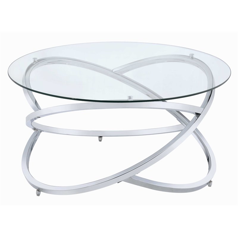 ACME Furniture Marlon Round Glass & Metal Coffee Table in Clear/Chrome