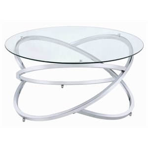acme furniture marlon round glass & metal coffee table in clear/chrome