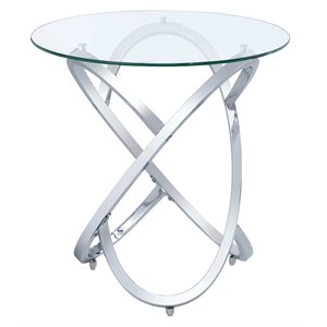 acme furniture marlon round glass & metal end table in clear/chrome