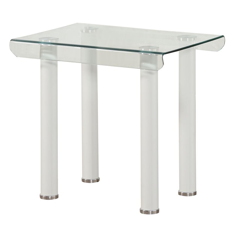 ACME Gordias Rectangular Glass Top End Table in Clear Glass and White ...