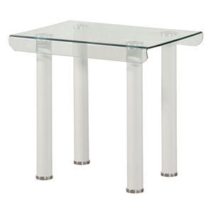 acme gordias rectangular glass top end table in clear glass and white