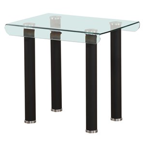 acme gordias glass top end table in clear glass and black