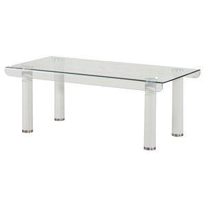 acme gordias rectangular glass top coffee table in clear and white