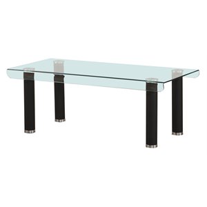 acme gordias glass top coffee table in clear glass and black