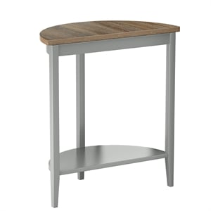 ACME Justino Half Moon Wooden Console Table with Bottom Shelf in Gray Oak