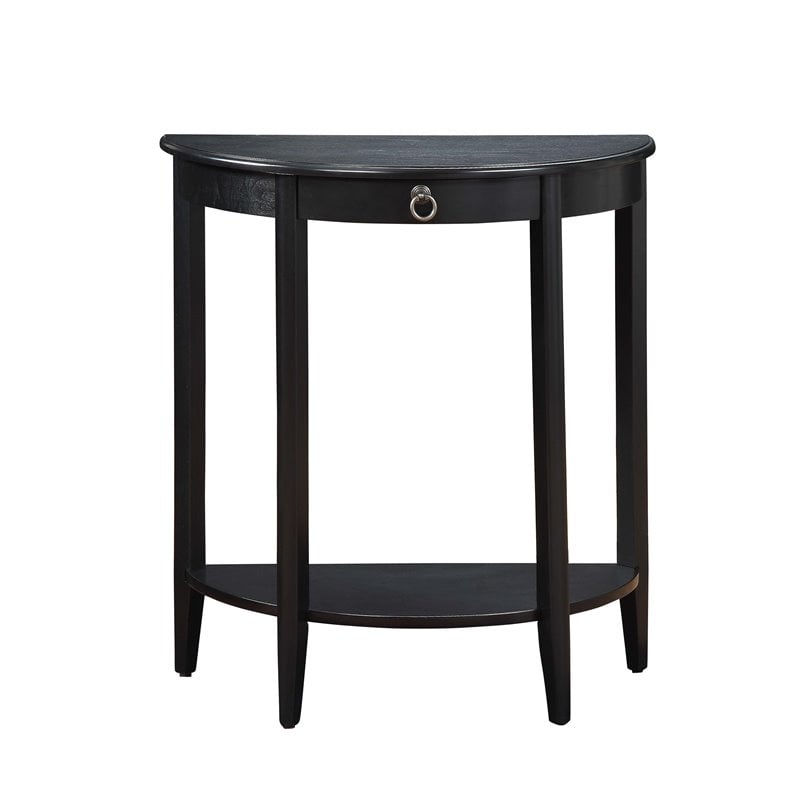 ACME Elcee Half Moon 1-Drawer Wooden Console Table with Bottom Shelf in Black