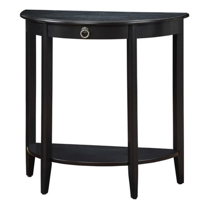 ACME Elcee Half Moon 1-Drawer Wooden Console Table with Bottom Shelf in Black
