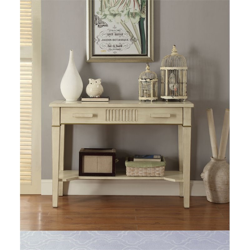 ACME Siskou 1-Drawer WoodenConsole Table in Antique White