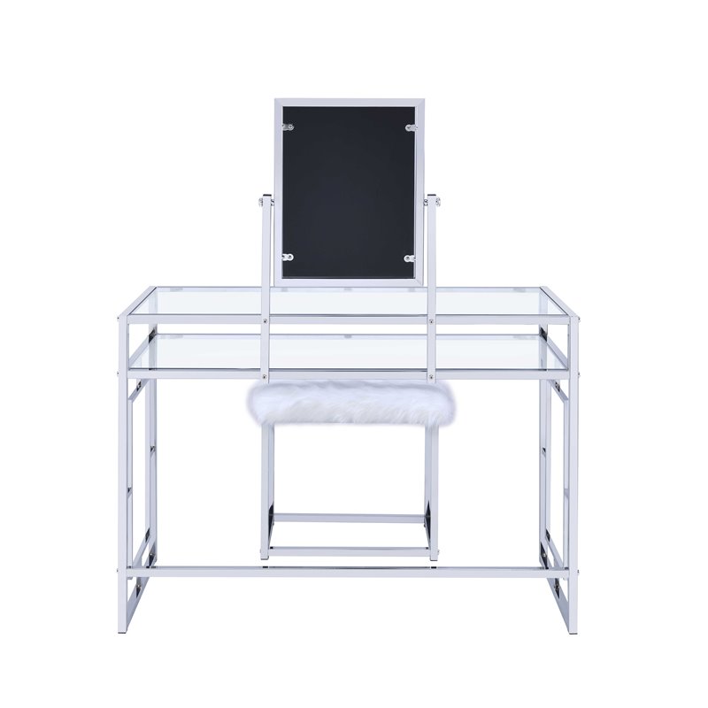 ACME Josh Metal Frame Vanity and Stool in White and Chrome
