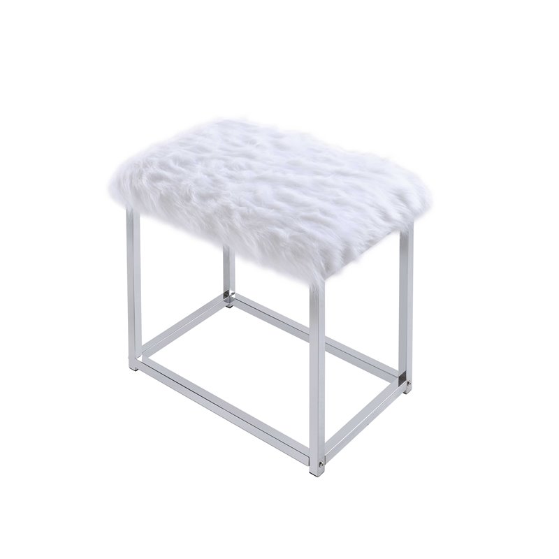 ACME Josh Metal Frame Vanity and Stool in White and Chrome
