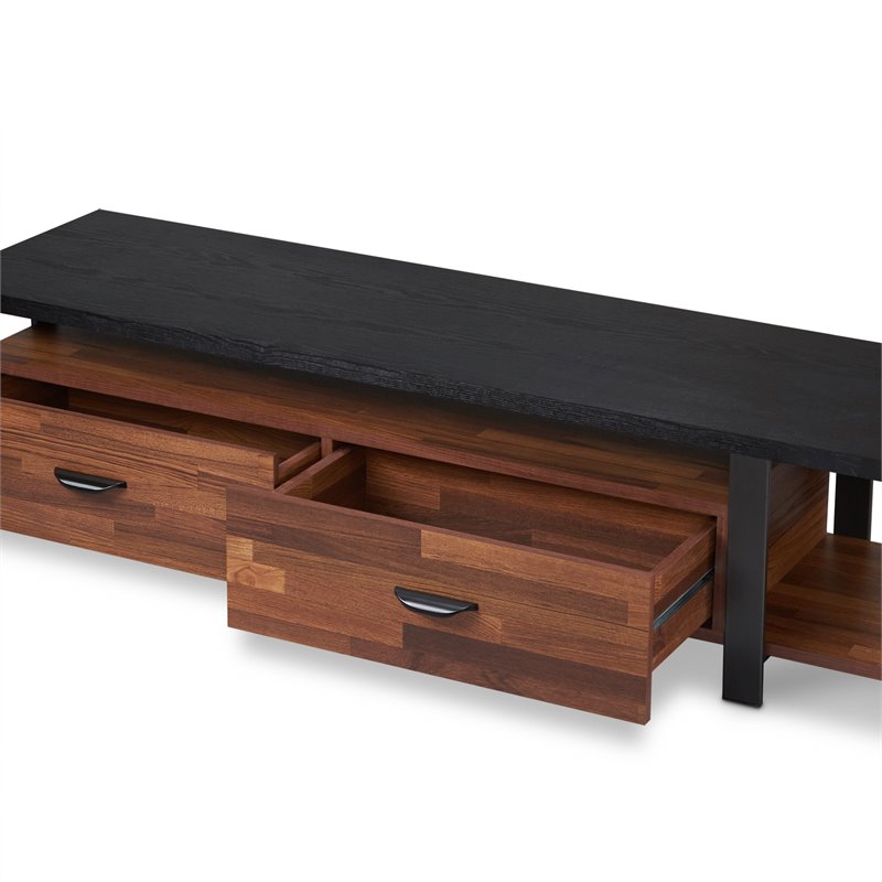 ACME Elling 2-Drawer Wooden TV Stand in Walnut and Black