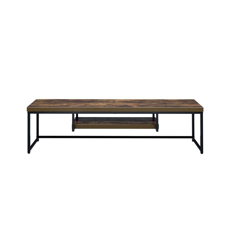 ACME Bob Wooden TV Stand with Underneath Shelf in Weathered Oak and Black