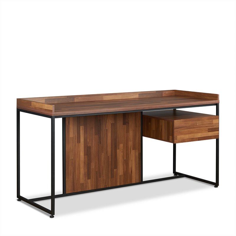 ACME Sara Rectangular 1 Drawer Wooden Desk in Walnut and Sandy Black
