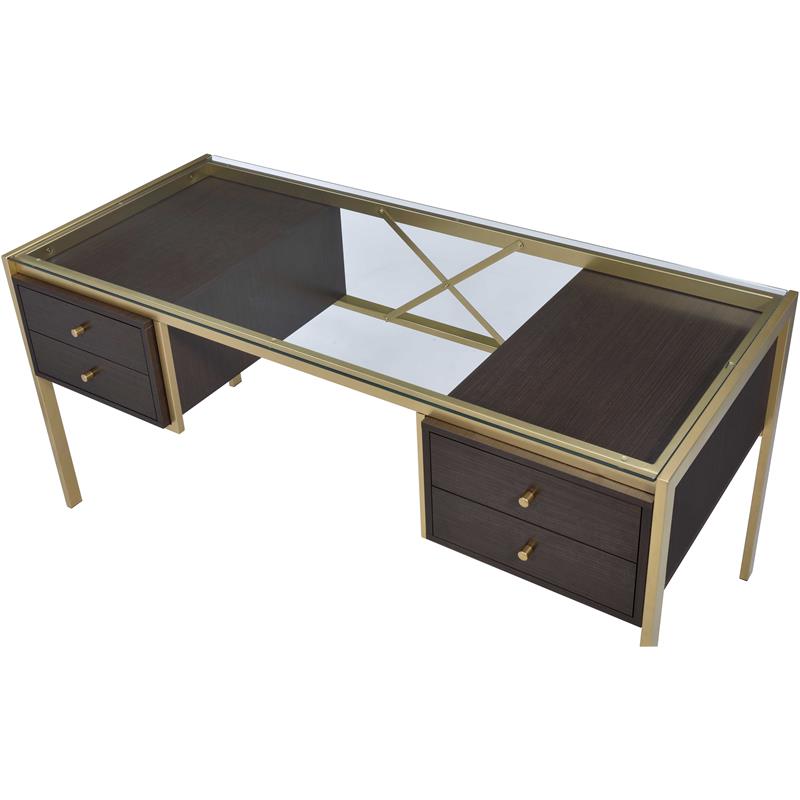 ACME Yumia Glass Rectangle Top 4-Drawer Writing Desk in Gold and Clear Glass