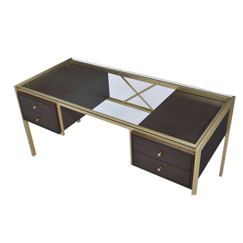 Acme Yumia Glass Top Writing Desk In Clear And Gold