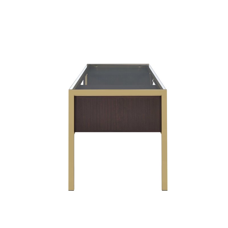 Acme Yumia Glass Top Writing Desk In Clear Glass And Gold 92785