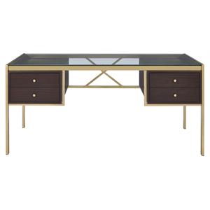 acme yumia glass rectangle top 4-drawer writing desk in gold and clear glass