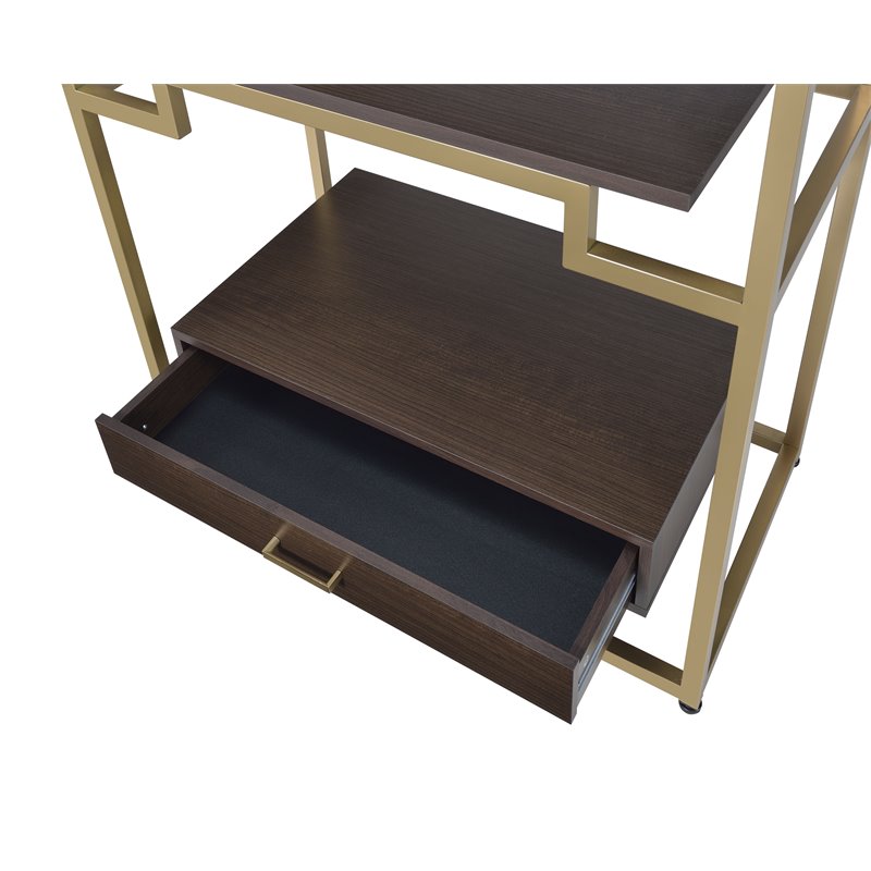 ACME Yumia Wooden Tiers Etagere Bookshelf in Gold and Clear Glass