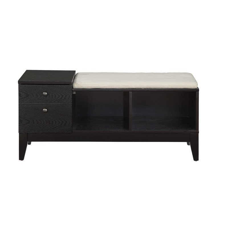 ACME Boyet 1-Drawer Wooden Bench with 2 Compartments in Black
