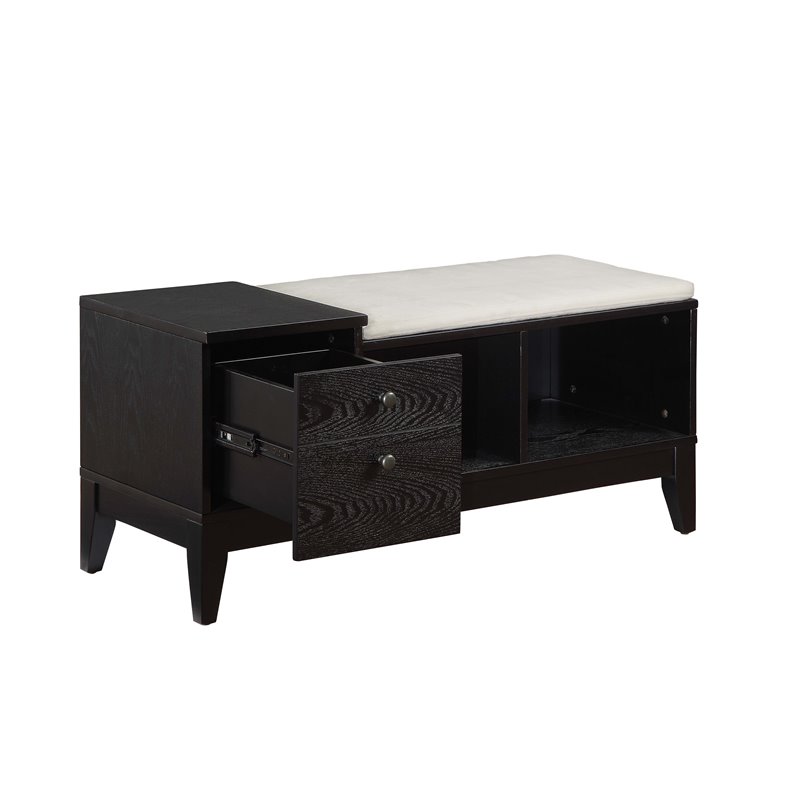 ACME Boyet 1-Drawer Wooden Bench with 2 Compartments in Black