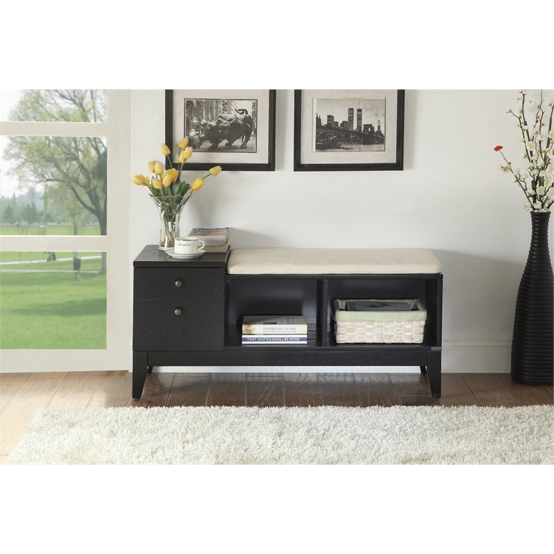 ACME Boyet 1-Drawer Wooden Bench with 2 Compartments in Black