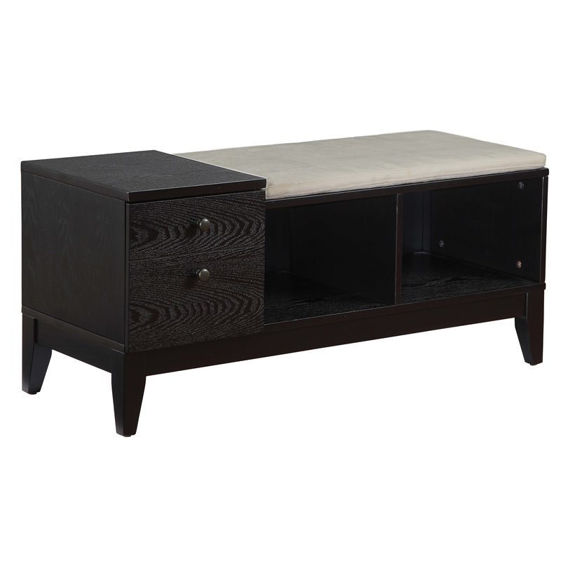 ACME Boyet 1-Drawer Wooden Bench with 2 Compartments in Black