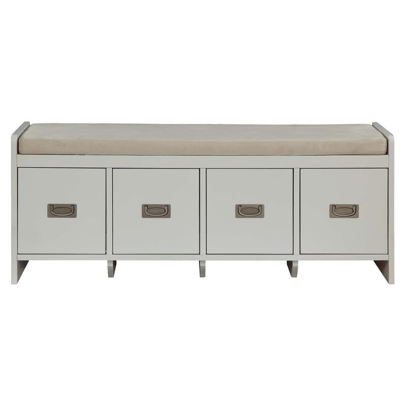 ACME Berci Wooden Upholstered Bench with Removable Cushion in Beige and White