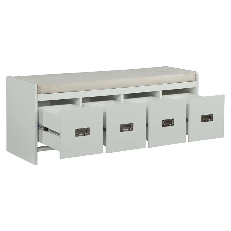 ACME Berci Wooden Upholstered Bench with Removable Cushion in Beige and White