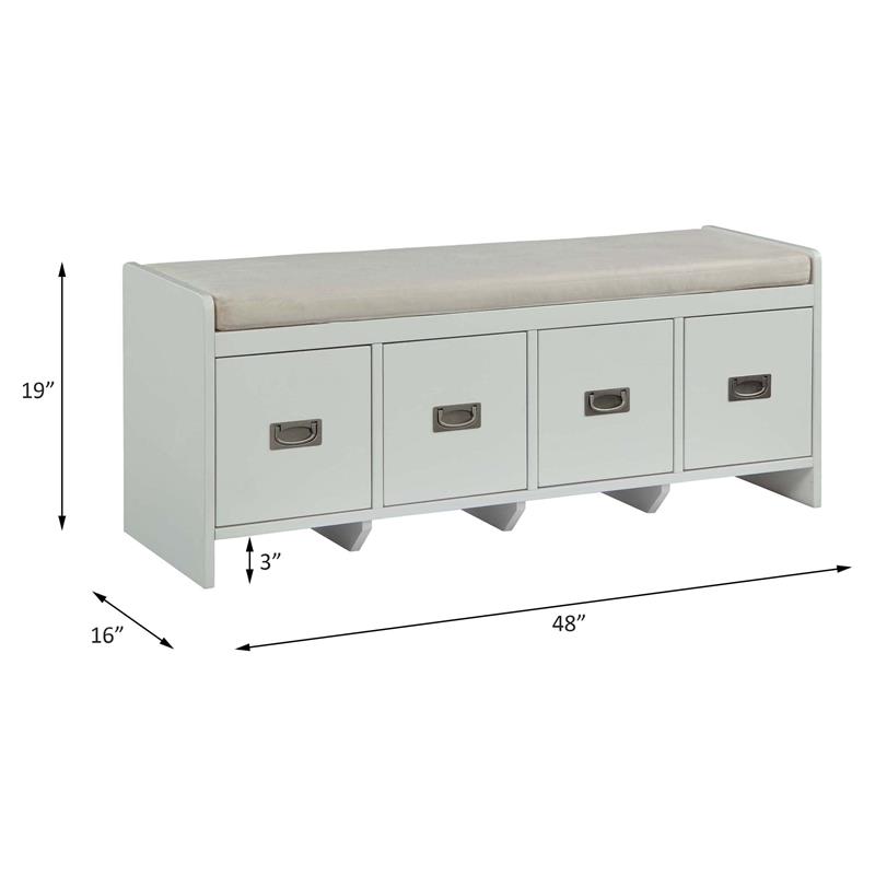 ACME Berci Wooden Upholstered Bench with Removable Cushion in Beige and White