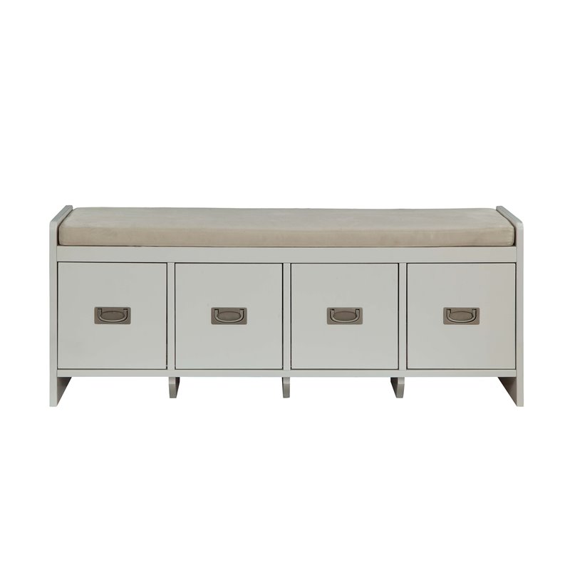 ACME Berci Wooden Upholstered Bench with Removable Cushion in Beige and White