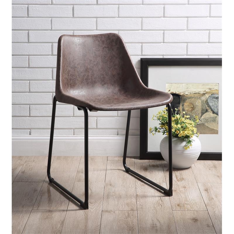 ACME Valgus Faux Leather & Metal Dining Chair in Vintage Mocha/Black (Set of 2)
