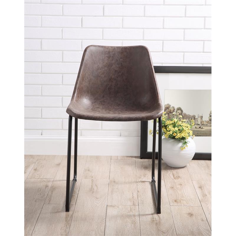 ACME Valgus Faux Leather & Metal Dining Chair in Vintage Mocha/Black (Set of 2)