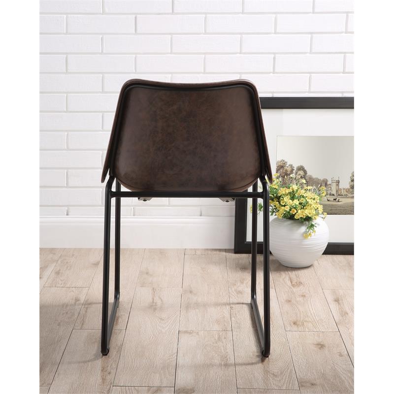 ACME Valgus Faux Leather & Metal Dining Chair in Vintage Mocha/Black (Set of 2)