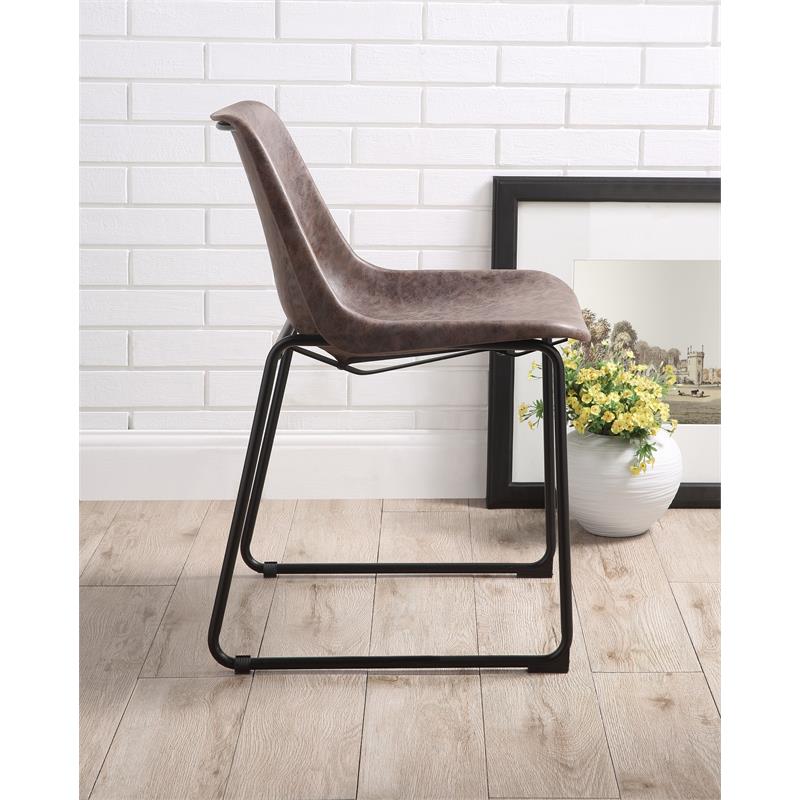 ACME Valgus Faux Leather & Metal Dining Chair in Vintage Mocha/Black (Set of 2)