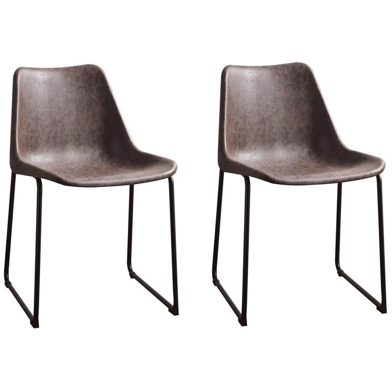 ACME Valgus Faux Leather & Metal Dining Chair in Vintage Mocha/Black (Set of 2)