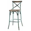 ACME Zaire Armless Bar Stool with Wooden Seat in Antique Sky and Antique Oak
