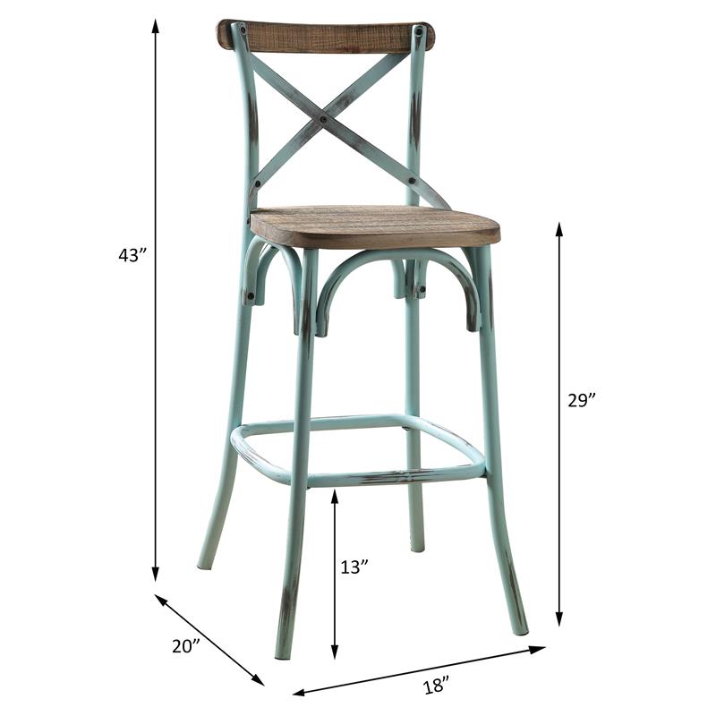 ACME Zaire Armless Bar Stool with Wooden Seat in Antique Sky and Antique Oak