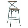 ACME Zaire Armless Bar Stool with Wooden Seat in Antique Sky and Antique Oak