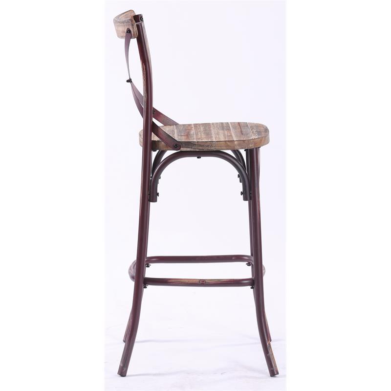 ACME Zaire Armless Bar Stool with Wooden Seat in Antique Red and