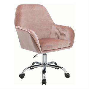 acme eimer velvet upholstered swivel office chair in peach and chrome