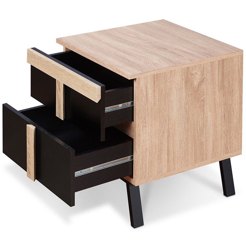 Acme Nuria 2 Drawer End Table In Weathered Light Oak And Black 80582