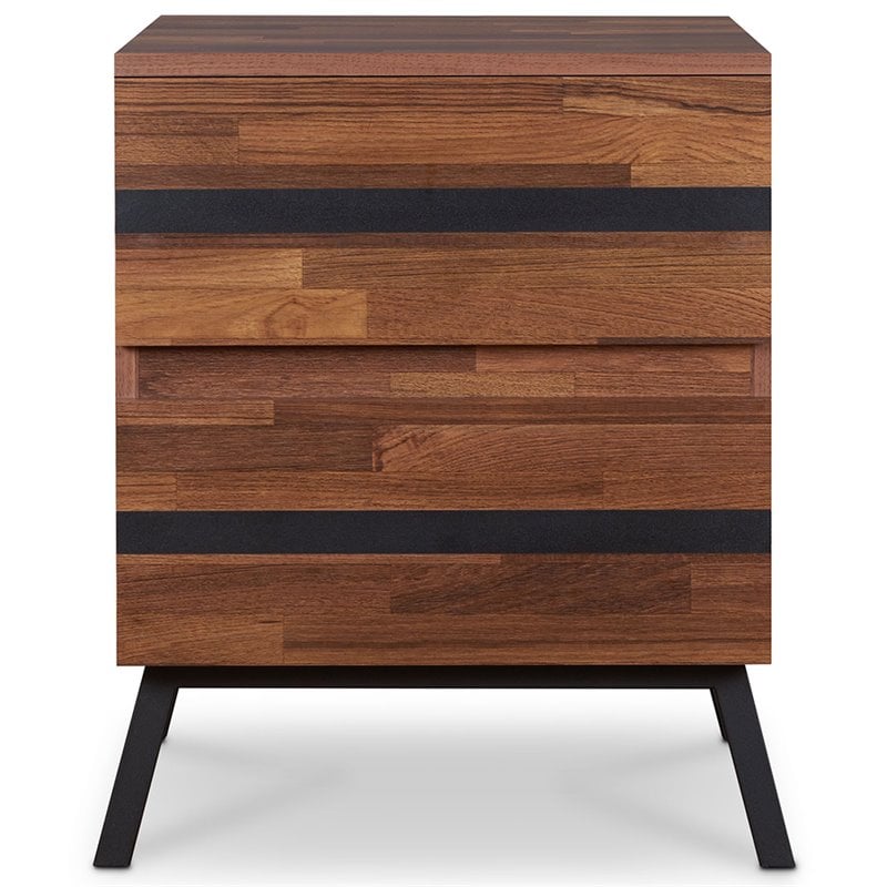 ACME Karine 2 Drawer Wooden End Table in Walnut and Sandy Black