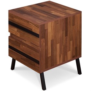 acme karine 2 drawer end table in walnut and sandy black