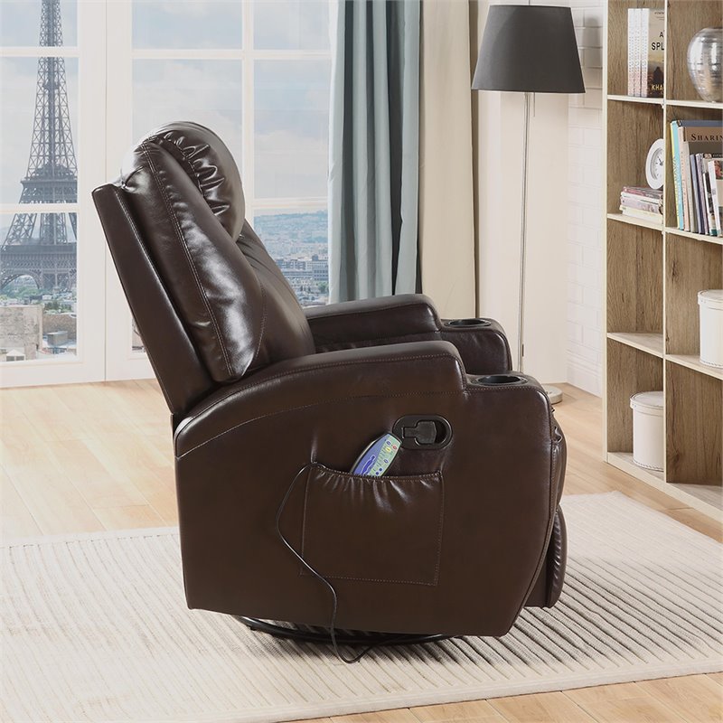 ACME Waterlily Rocker Recliner with Motion Swivel in Brown  Faux Leather