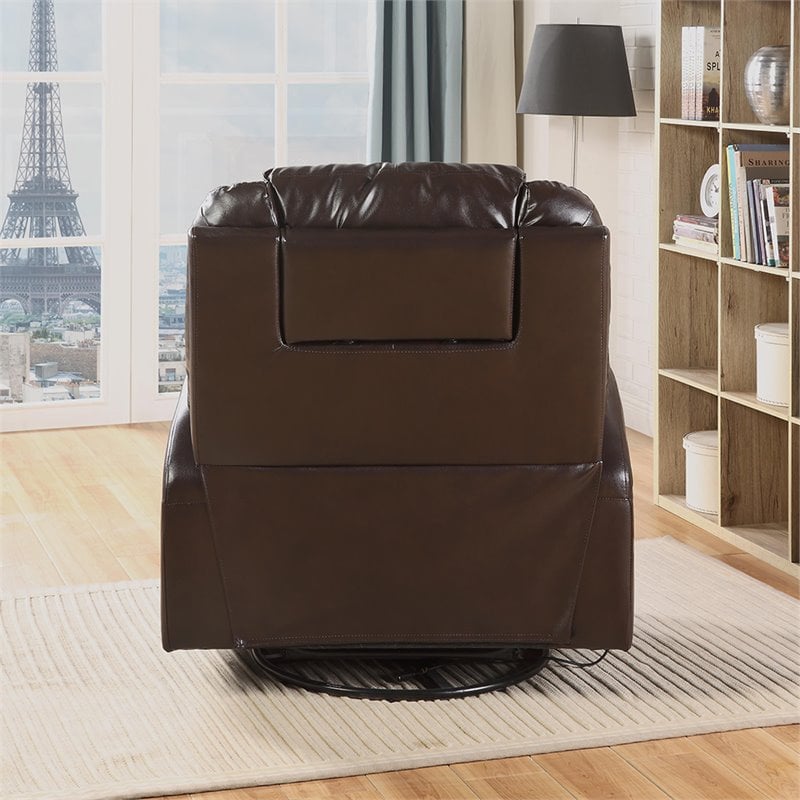 ACME Waterlily Rocker Recliner with Motion Swivel in Brown  Faux Leather