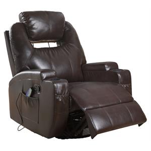 ACME Waterlily Rocker Recliner with Motion Swivel in Brown  Faux Leather